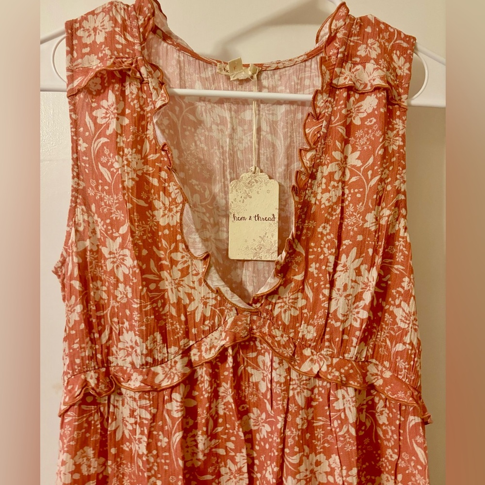 NEW! Hem & Thread Dusty Coral Ruffle Babydoll Boutique Top S - Picture 6 of 15